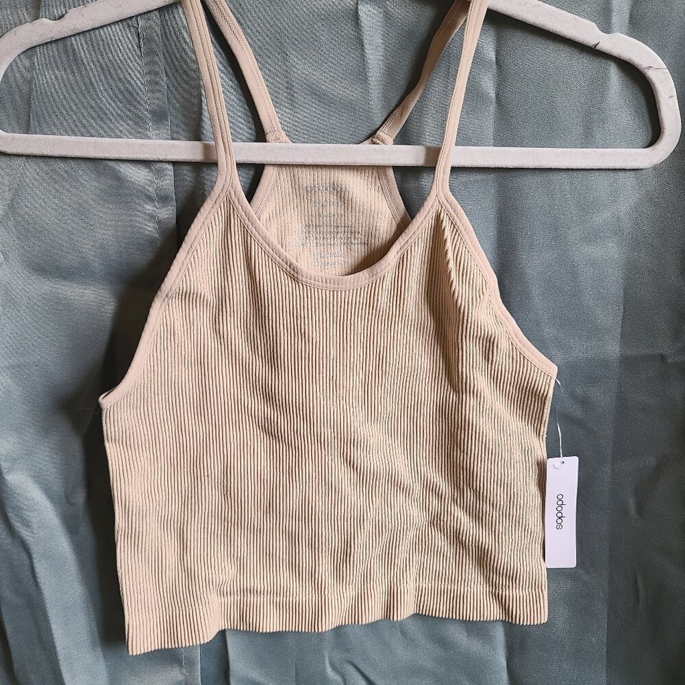 Tan Ribbed Crop Top - Picture 1 of 4